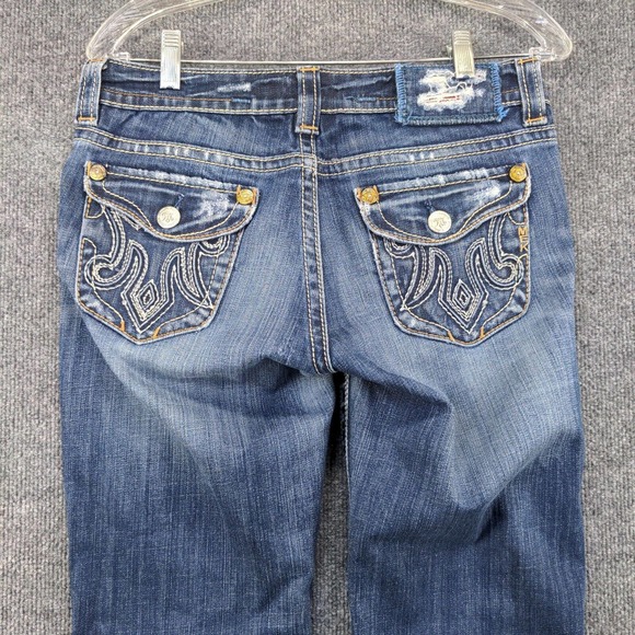 MEK Denim Men's Jeans Blue 27x34 Oaxaca Easy Dark Wash Denim Distressed Pockets - Picture 5 of 15